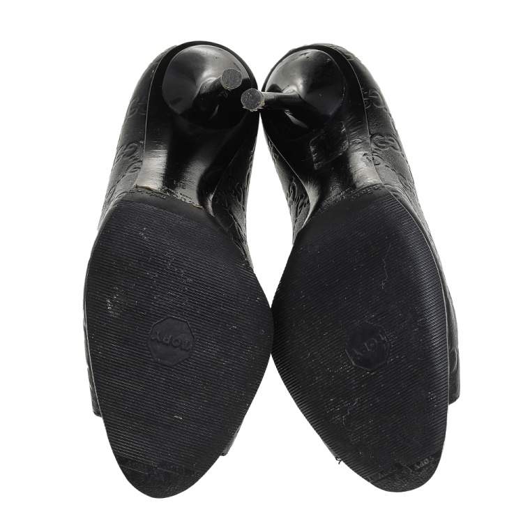 Pre Owned Gucci Black Guccissima Leather Peep Toe Pumps Size 38