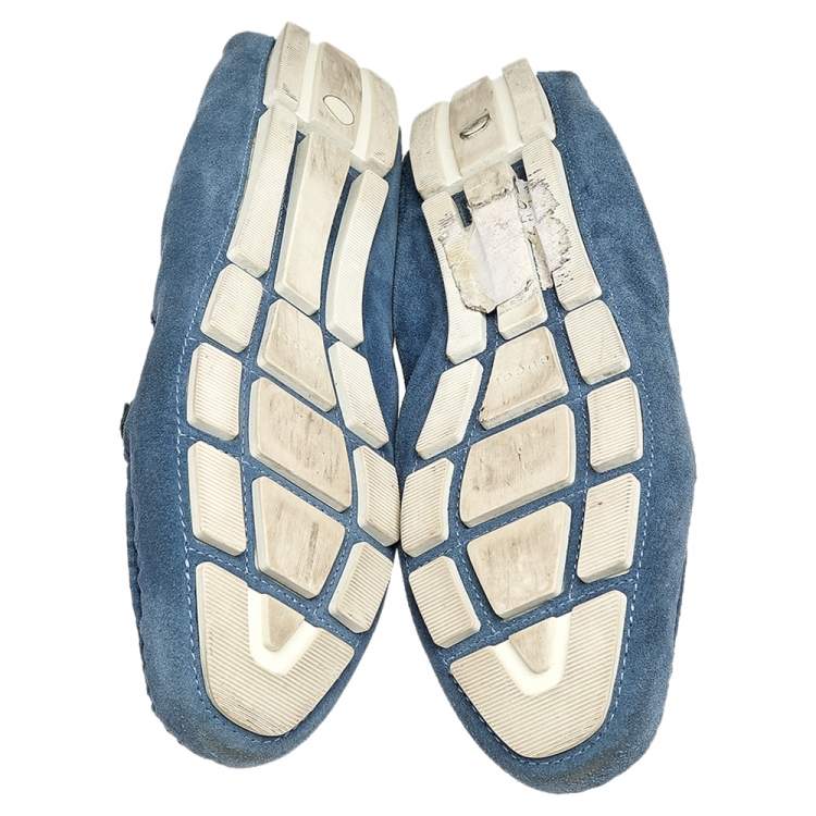مملوكة مسبقًا Gucci Blue Suede Bamboo Horsebit Loafers Size 38.5