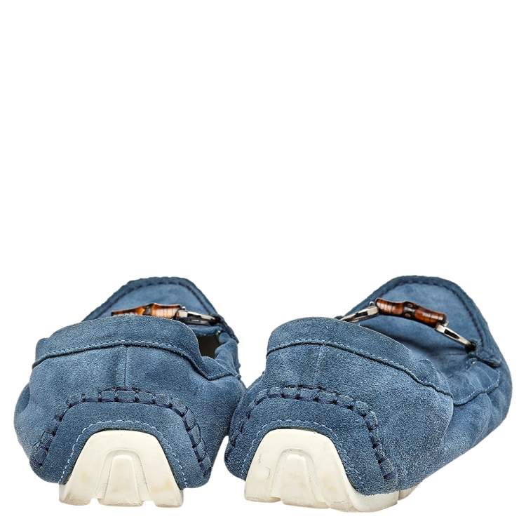 مملوكة مسبقًا Gucci Blue Suede Bamboo Horsebit Loafers Size 38.5