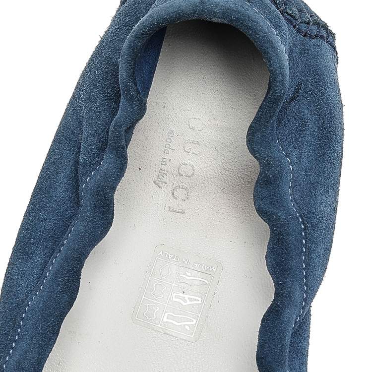 مملوكة مسبقًا Gucci Blue Suede Bamboo Horsebit Loafers Size 38.5