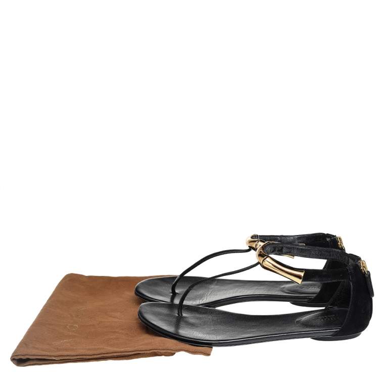 Pre Owned Gucci Black Suede Thong Sandals Size 38