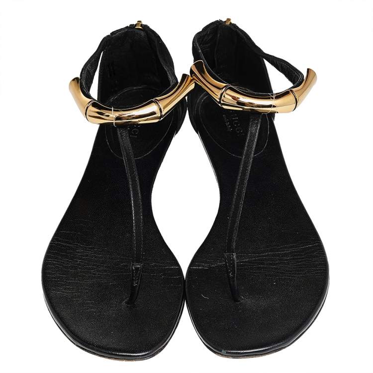 Pre Owned Gucci Black Suede Thong Sandals Size 38