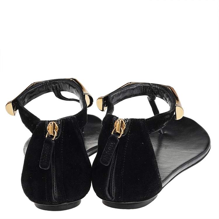 Pre Owned Gucci Black Suede Thong Sandals Size 38