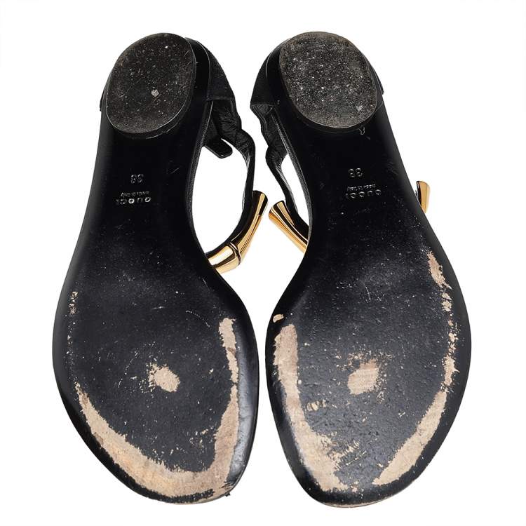 Pre Owned Gucci Black Suede Thong Sandals Size 38