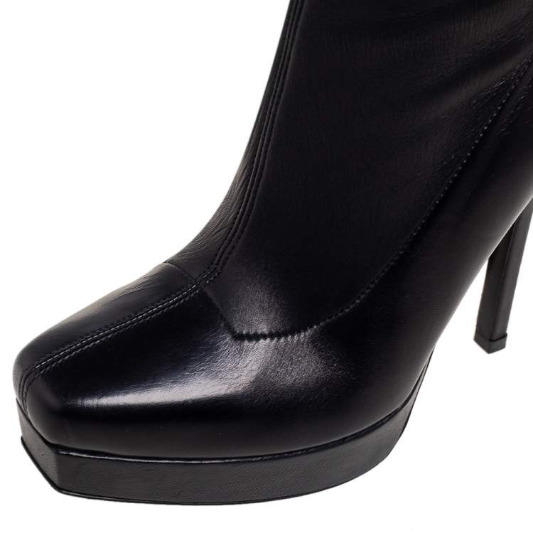 Pre Owned Gucci Black Leather Platform Over The Knee Boots Size 36