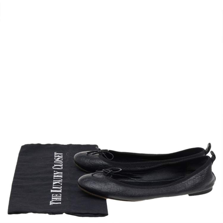Pre Owned Gucci Black Guccissima Leather Bow Ballet Flats Size 36