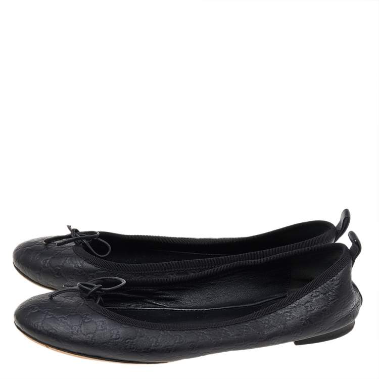 Pre Owned Gucci Black Guccissima Leather Bow Ballet Flats Size 36