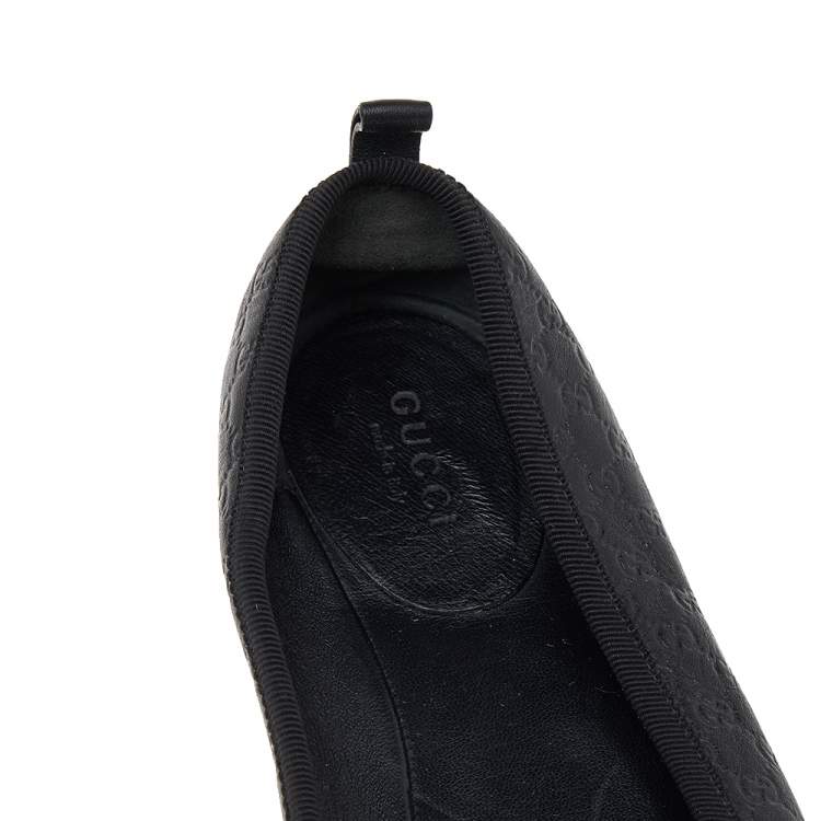 Pre Owned Gucci Black Guccissima Leather Bow Ballet Flats Size 36
