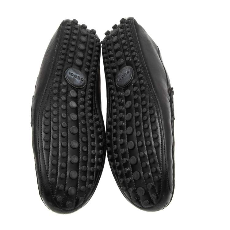 Pre Owned Gucci Black Leather Bamboo Horsebit Loafer Size 37.5