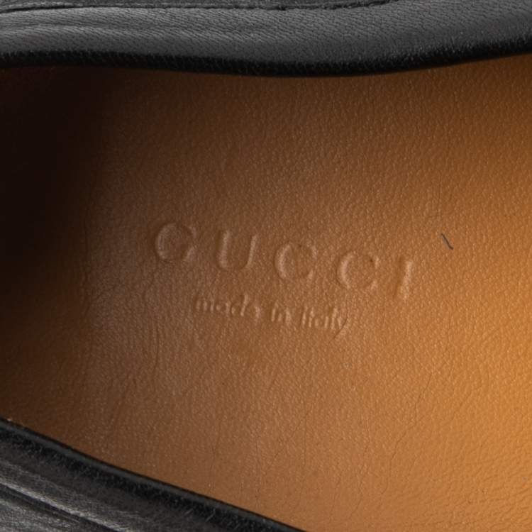 Pre Owned Gucci Black Leather Bamboo Horsebit Loafer Size 37.5