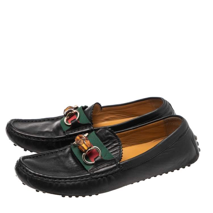 Pre Owned Gucci Black Leather Bamboo Horsebit Loafer Size 37.5