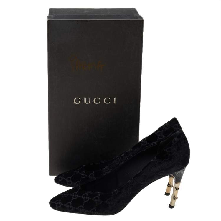 Pre Owned Gucci Black GG Velvet Bamboo Pumps Size 39
