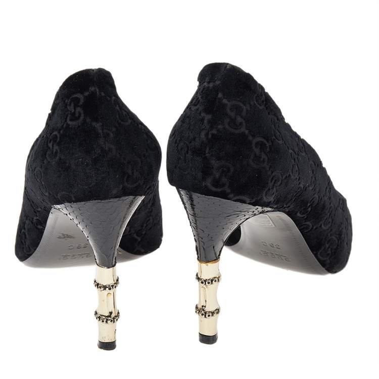 Pre Owned Gucci Black GG Velvet Bamboo Pumps Size 39