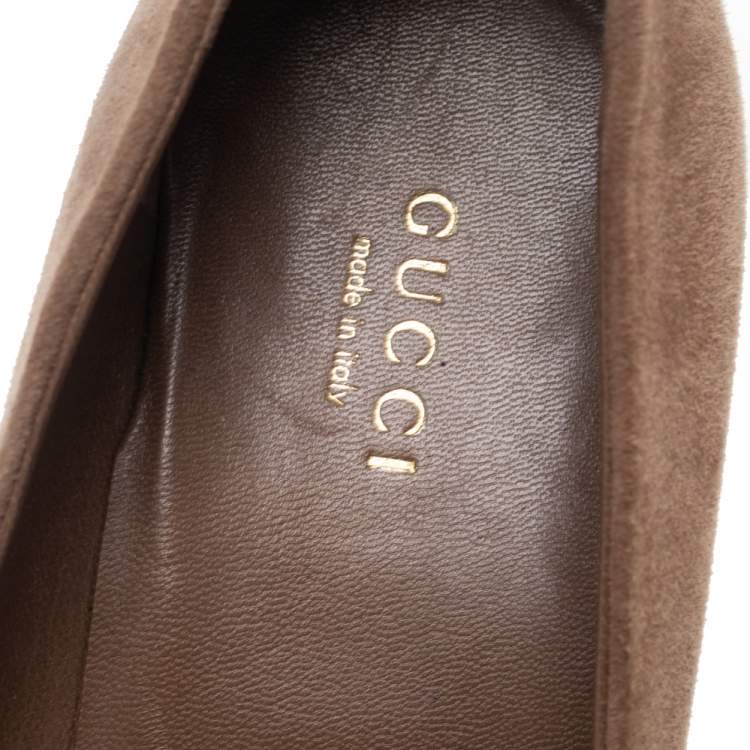 Pre Owned Gucci Dark Beige Suede Mary Jane Platform Pumps Size 38