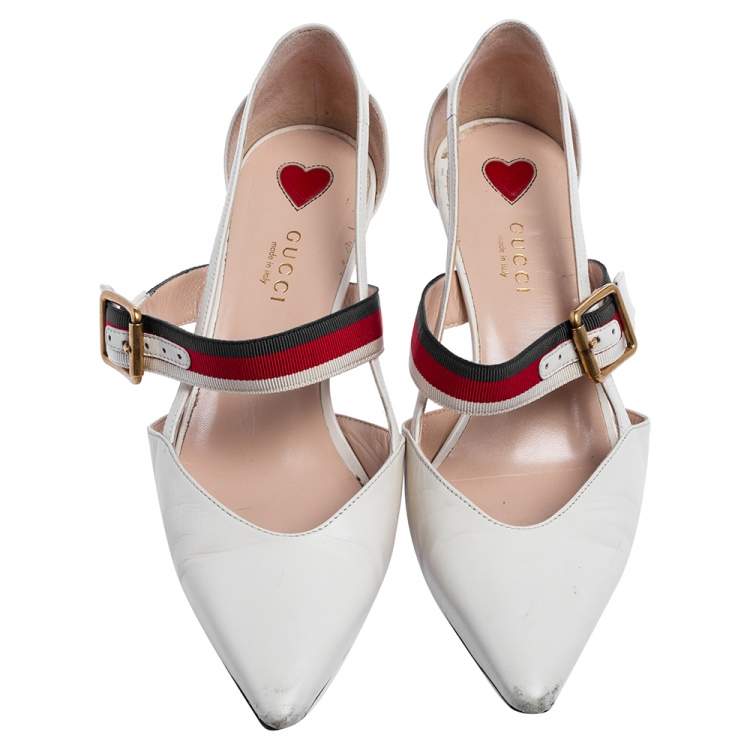 Pre Owned Gucci White Leather Unia Pumps Size 37