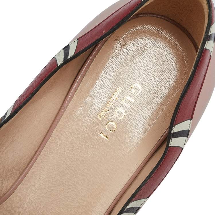 Pre Owned Gucci Beige/Red Leather Yoko Snake  Pumps Size 37
