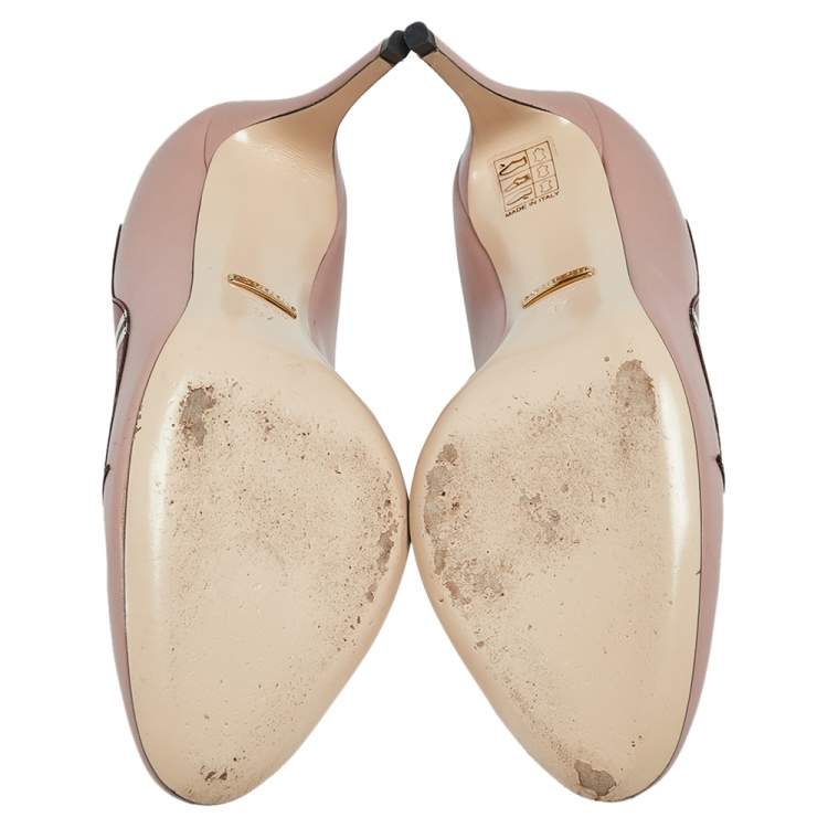 Pre Owned Gucci Beige/Red Leather Yoko Snake  Pumps Size 37