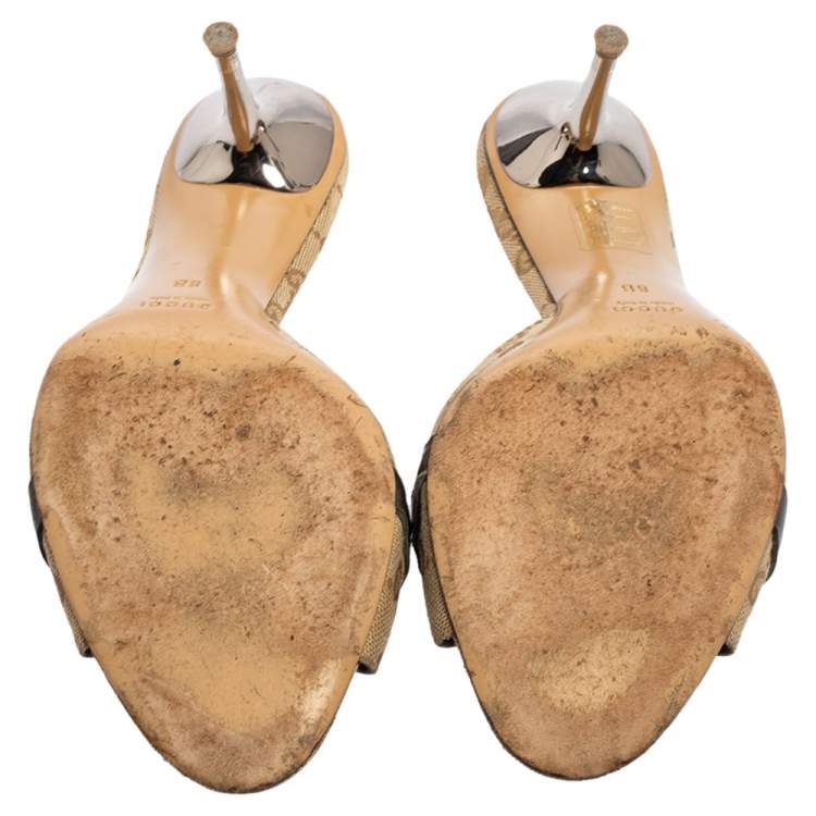 Pre Owned Gucci Beige GG Canvas Horsebit Slide Sandals Size 38.5