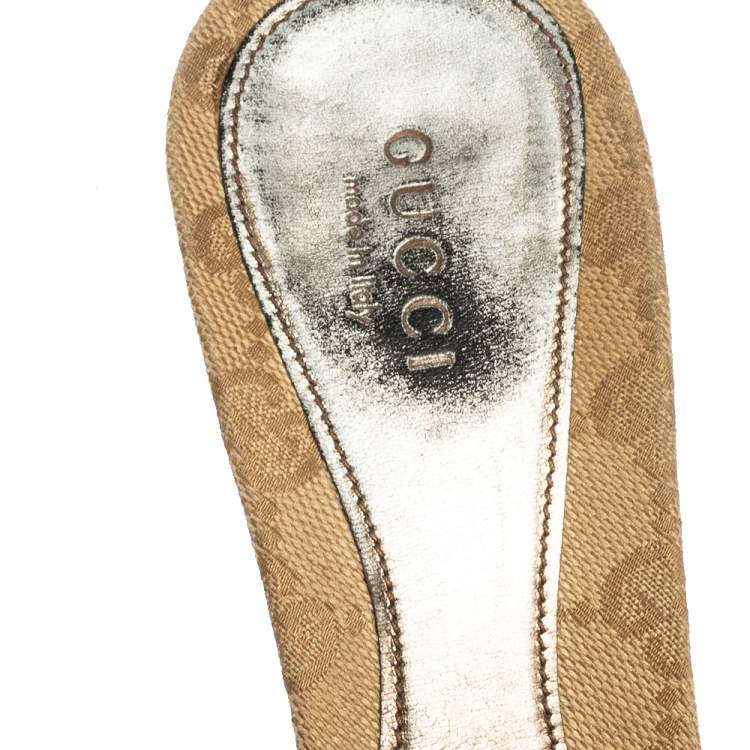 Pre Owned Gucci Beige GG Canvas Horsebit Slide Sandals Size 38.5