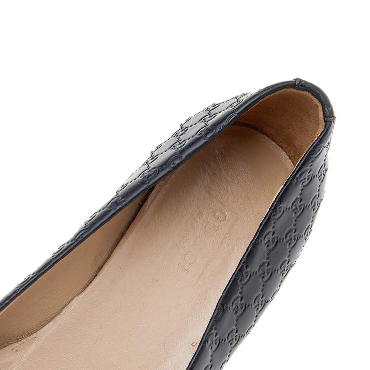 Pre Owned Gucci Black Microguccissima Leather Cap Toe Ballet Flats Size 37.5