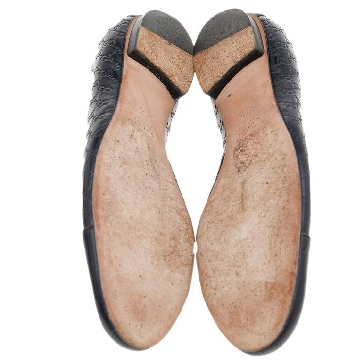 Pre Owned Gucci Black Microguccissima Leather Cap Toe Ballet Flats Size 37.5