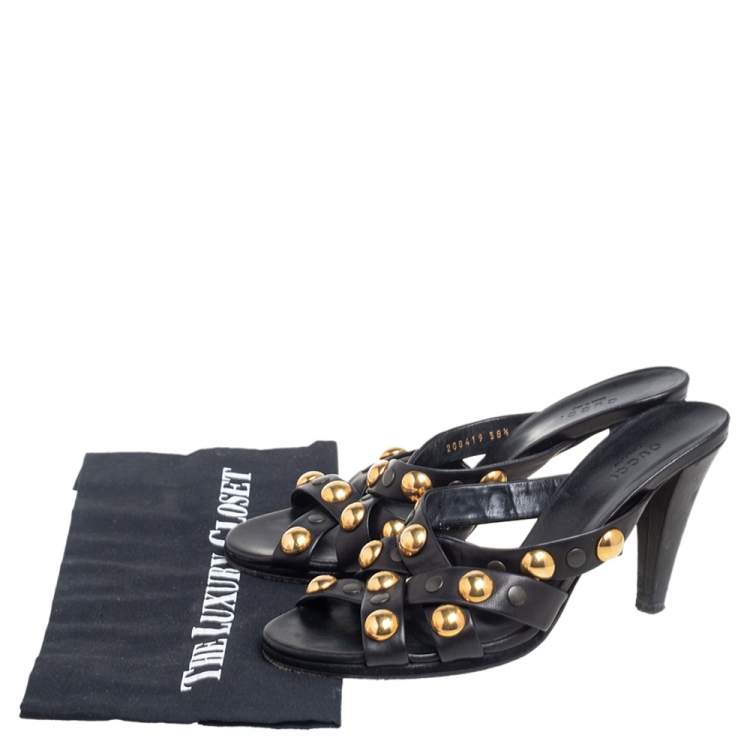 Pre Owned Gucci Black  Leather Slide  Babouska Sandals Size 38.5