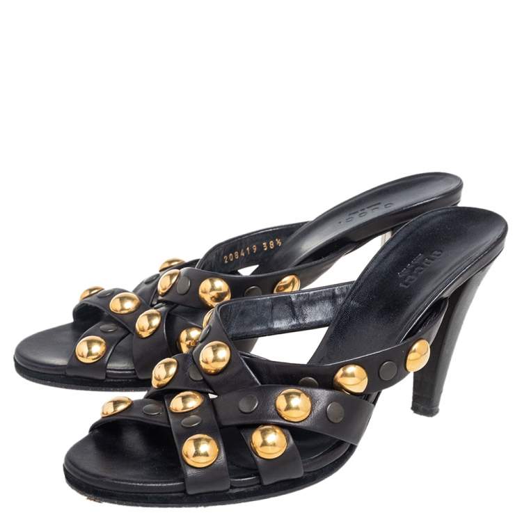 Pre Owned Gucci Black  Leather Slide  Babouska Sandals Size 38.5