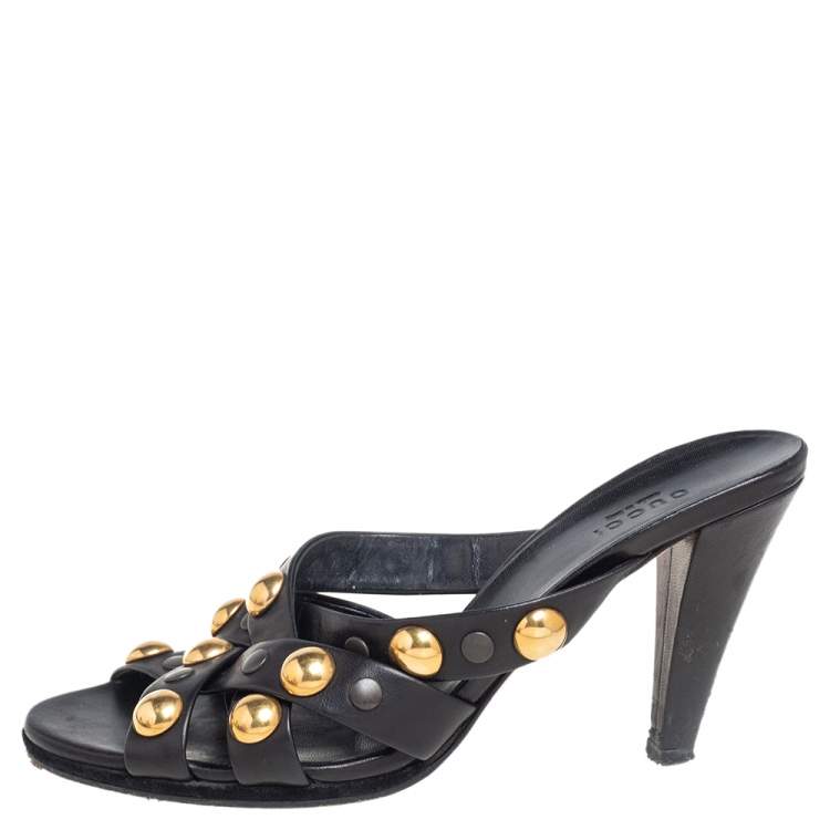 Pre Owned Gucci Black  Leather Slide  Babouska Sandals Size 38.5