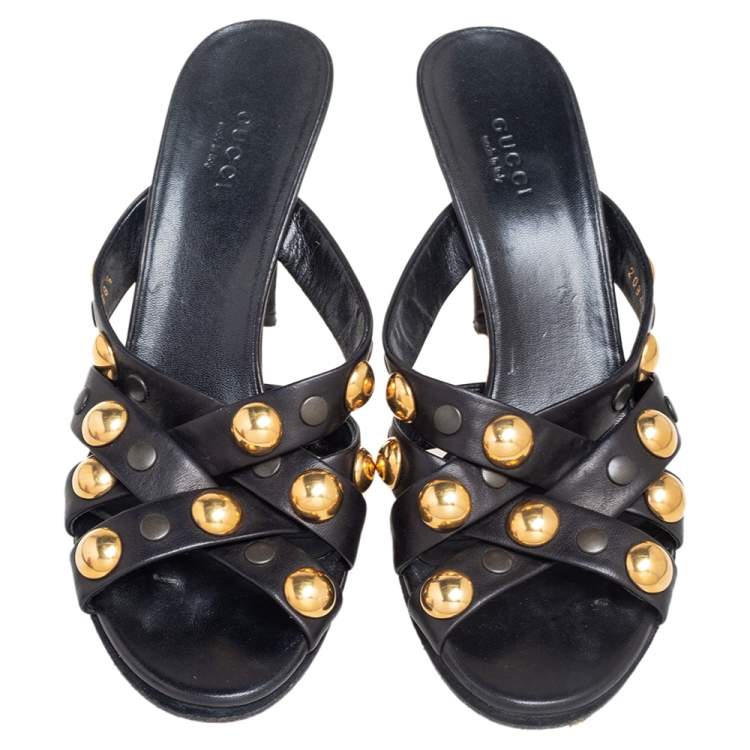 Pre Owned Gucci Black  Leather Slide  Babouska Sandals Size 38.5