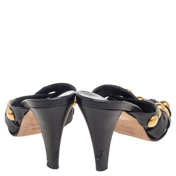 Pre Owned Gucci Black  Leather Slide  Babouska Sandals Size 38.5