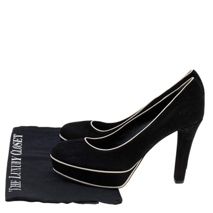 Pre Owned Gucci Black Suede Huston Platform Pumps Size 38.5
