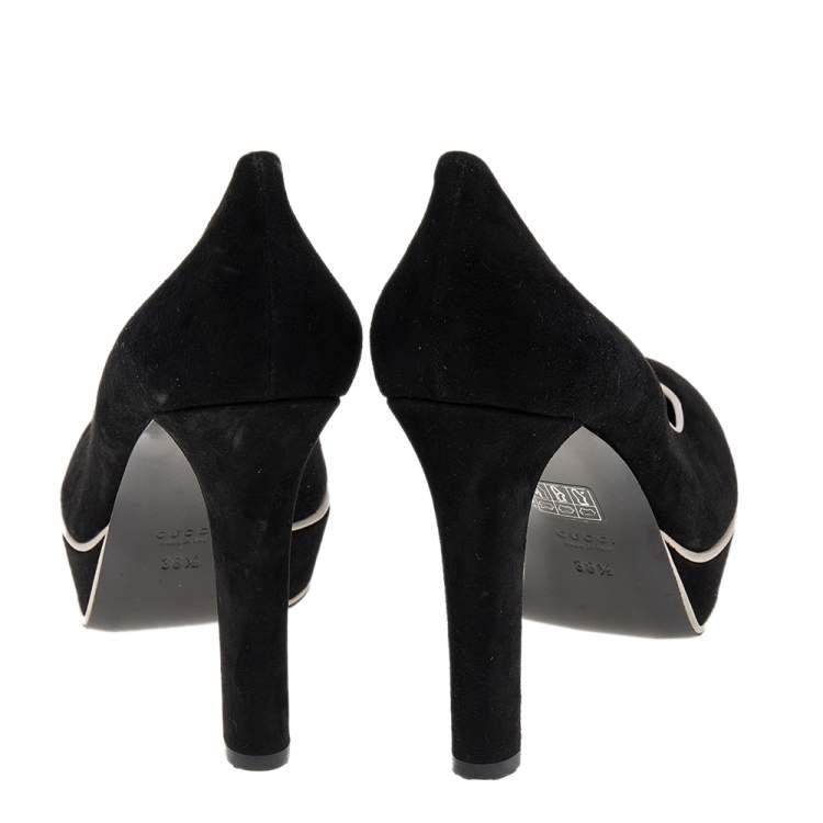 Pre Owned Gucci Black Suede Huston Platform Pumps Size 38.5