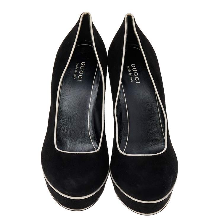 Pre Owned Gucci Black Suede Huston Platform Pumps Size 38.5