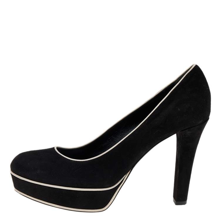 Pre Owned Gucci Black Suede Huston Platform Pumps Size 38.5