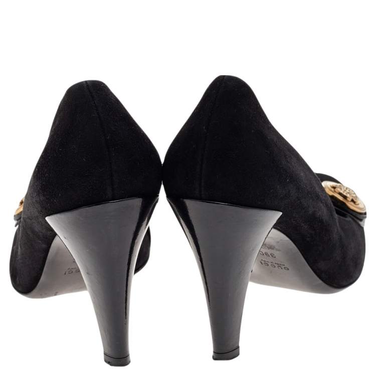 Pre Owned Gucci Black Suede And Patent Leather Hysteria Pumps Size 39