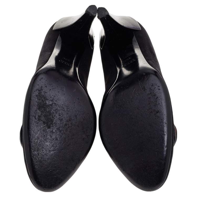 Pre Owned Gucci Black Suede And Patent Leather Hysteria Pumps Size 39
