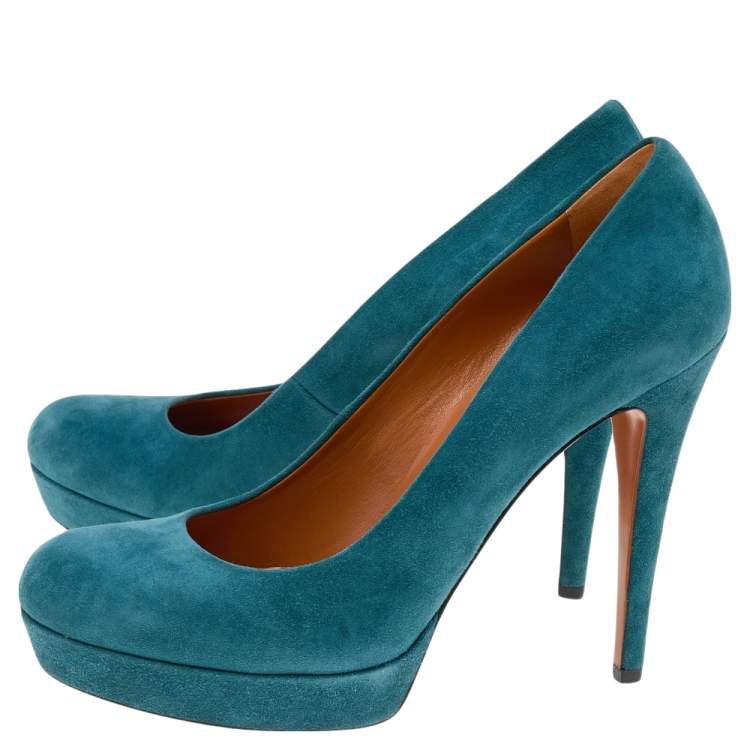 Pre Owned Gucci Teal Blue Suede Platform Pumps Size 40