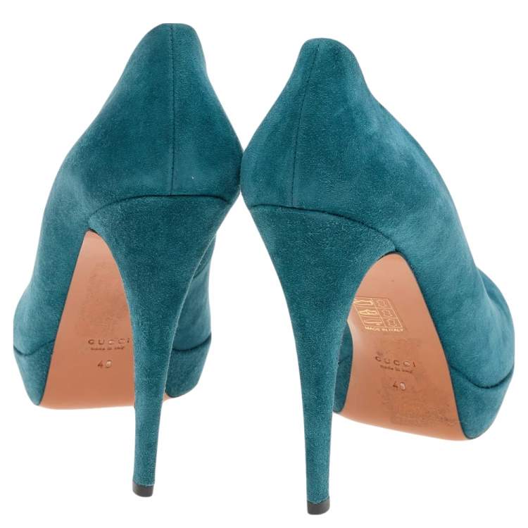 Pre Owned Gucci Teal Blue Suede Platform Pumps Size 40