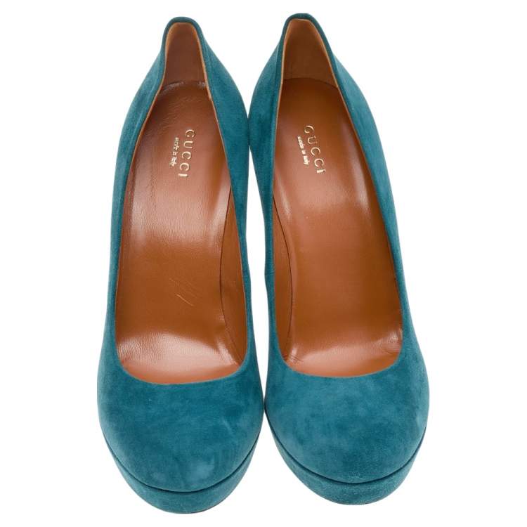 Pre Owned Gucci Teal Blue Suede Platform Pumps Size 40