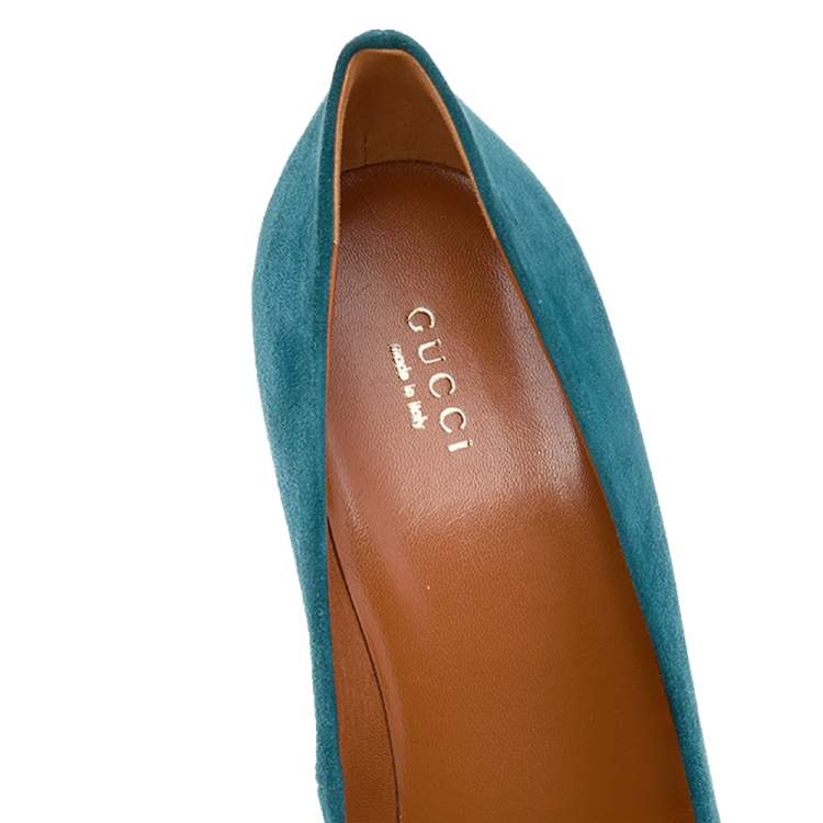 Pre Owned Gucci Teal Blue Suede Platform Pumps Size 40