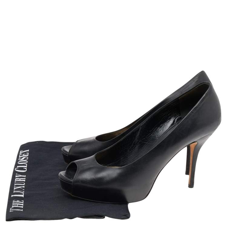 Pre Owned Gucci Black Leather Peep Toe Platform Pumps Size 40