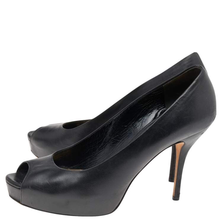 Pre Owned Gucci Black Leather Peep Toe Platform Pumps Size 40