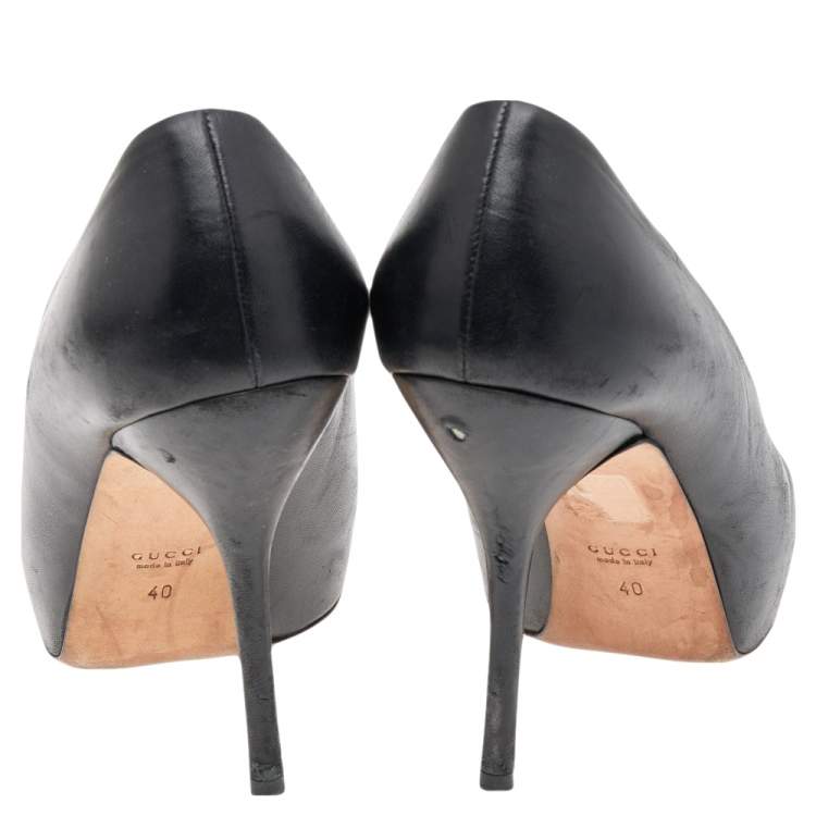 Pre Owned Gucci Black Leather Peep Toe Platform Pumps Size 40