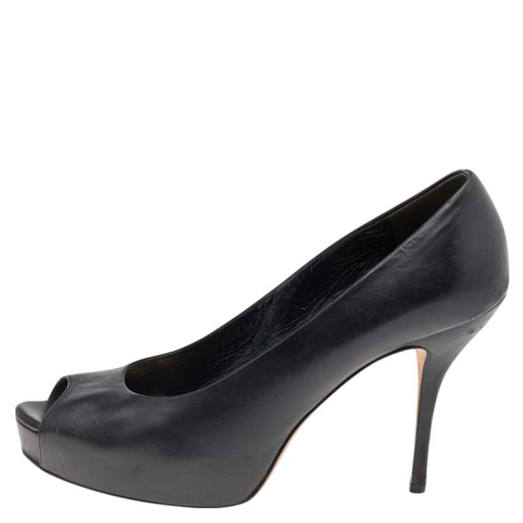 Pre Owned Gucci Black Leather Peep Toe Platform Pumps Size 40