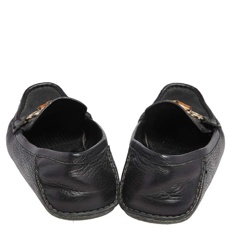 Pre Owned Gucci Black Leather Bamboo Horsebit  Driving Loafers Size 38