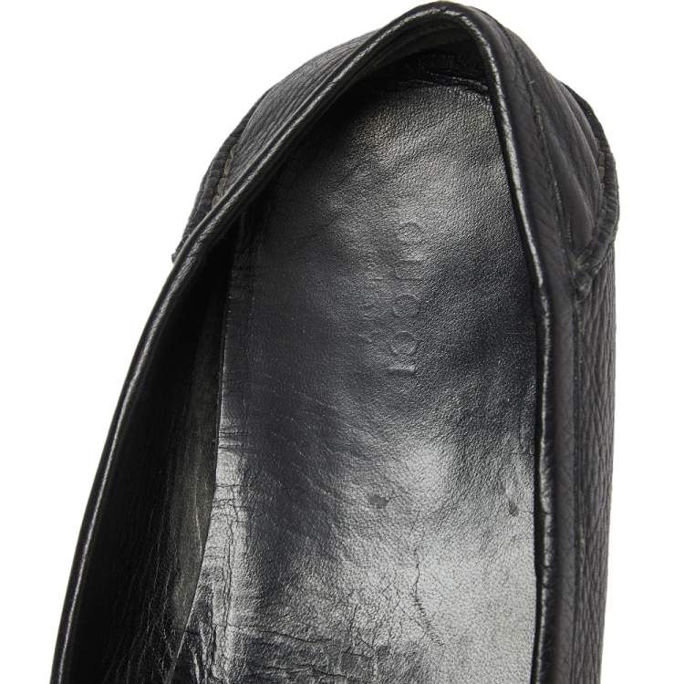 Pre Owned Gucci Black Leather Bamboo Horsebit  Driving Loafers Size 38