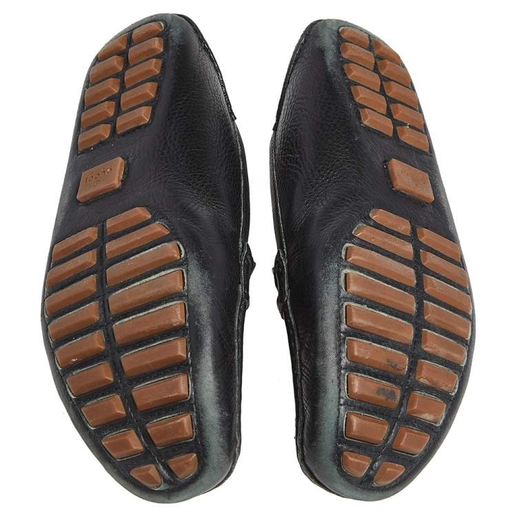 Pre Owned Gucci Black Leather Bamboo Horsebit  Driving Loafers Size 38