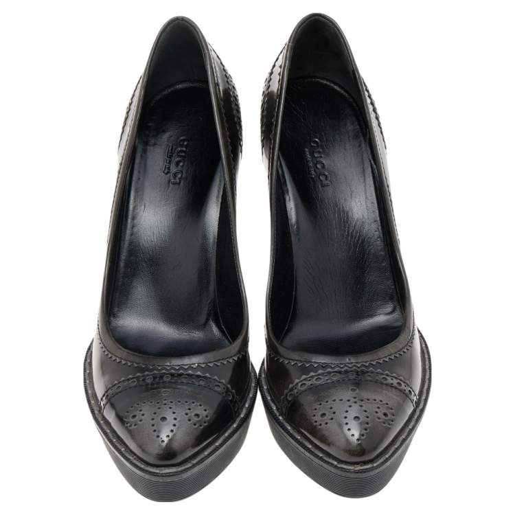 Pre Owned Gucci Two Tone Brogue Leather Cap Toe Platform Pumps Size 39