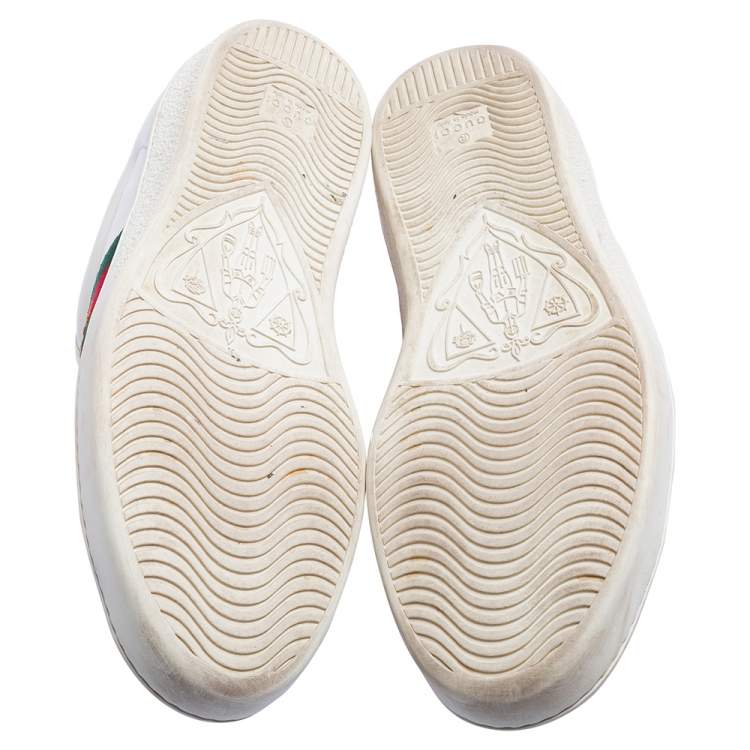 مملوكة مسبقًا Gucci White Leather Bee Embroidered Ace Sneakers Size 42.5