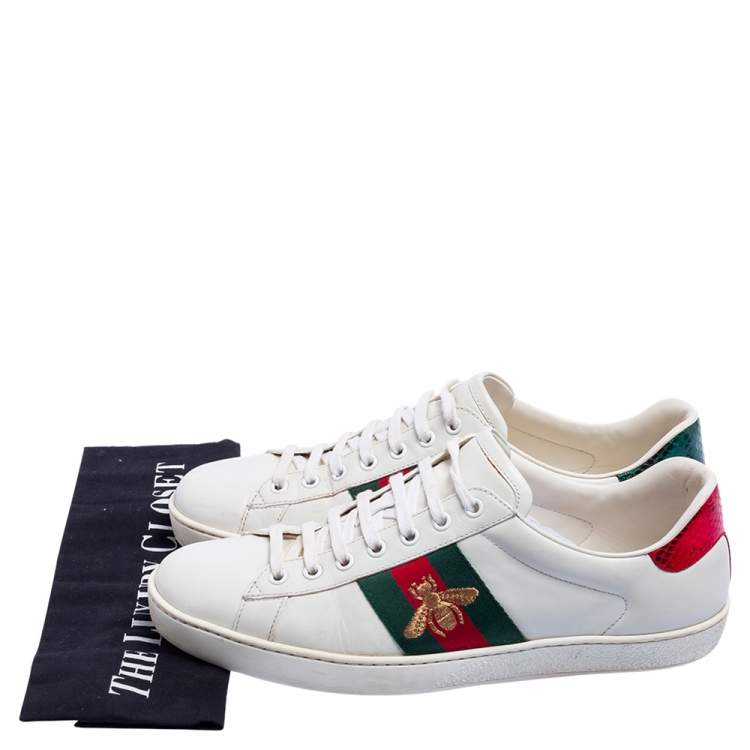 مملوكة مسبقًا Gucci White Leather Bee Embroidered Ace Sneakers Size 42.5
